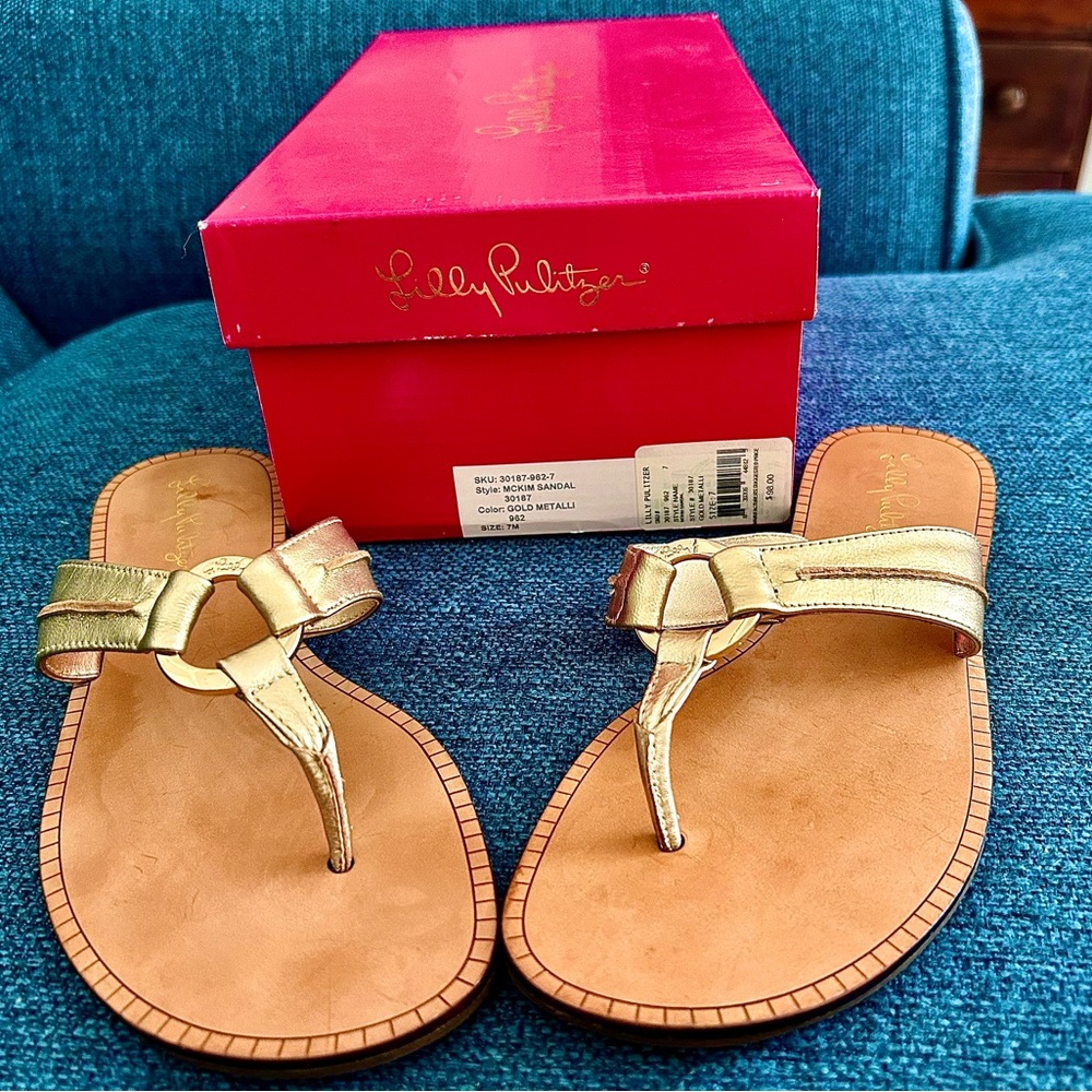 Lilly Pulitzer Gold Sandals with T-Strap Design